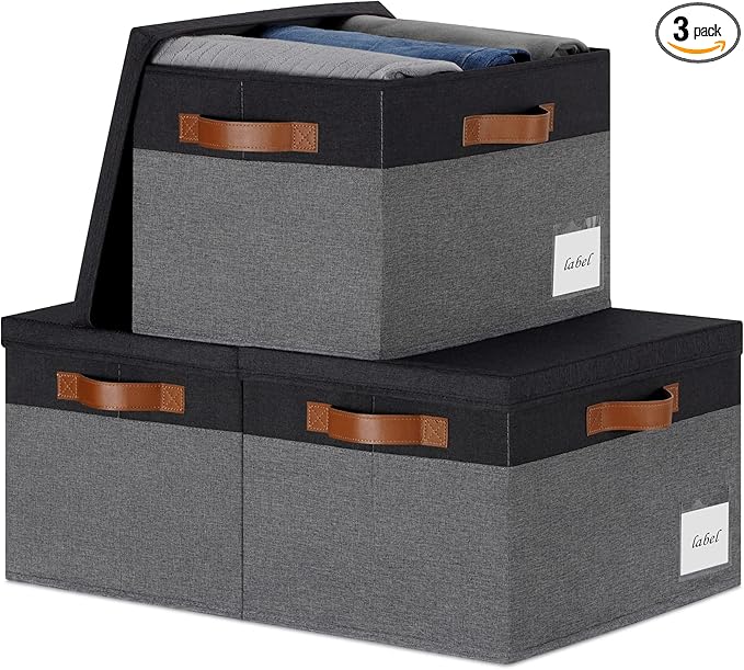 Large Storage Bins with Lids, Foldable Fabric Storage Baskets with Lids by PFFVRP