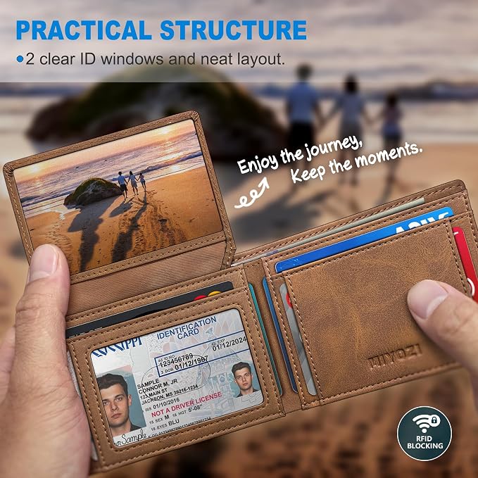Airtag Wallet for Men, with Cash Pocket 2 ID Window 13 Cards, Slim Leather - Image 5