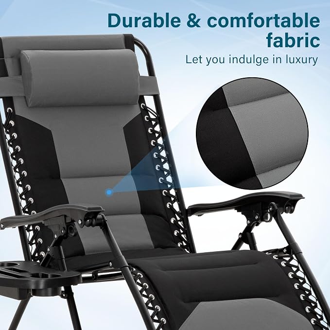 MFSTUDIO Padded Zero Gravity Chair Set of 2, Folding Patio Lounge Recliner - Image 4