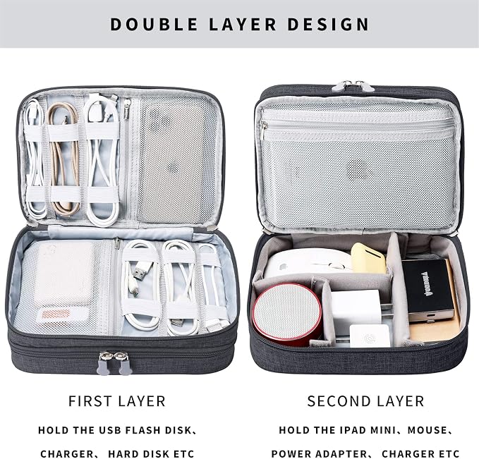 MIRLEWAIY Travel Cords Organizer Case Double-Layer Electronic Accessories - Image 4