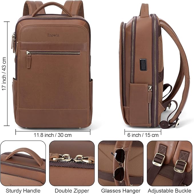 Tzowla Leather Laptop Backpack, Bag - Image 4
