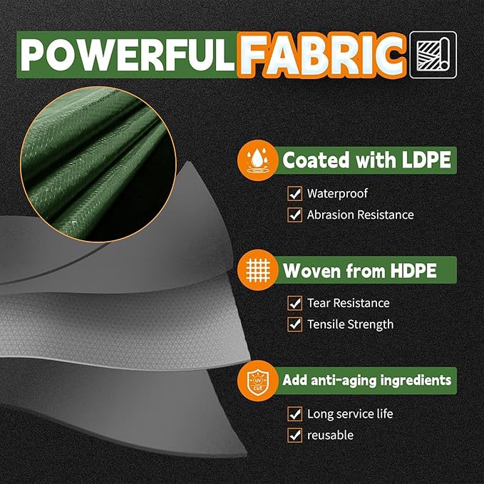 10x20 Feet Tarp Waterproof, 9Mil Thick, Finished Size Tarps, UV Resistant - Image 3