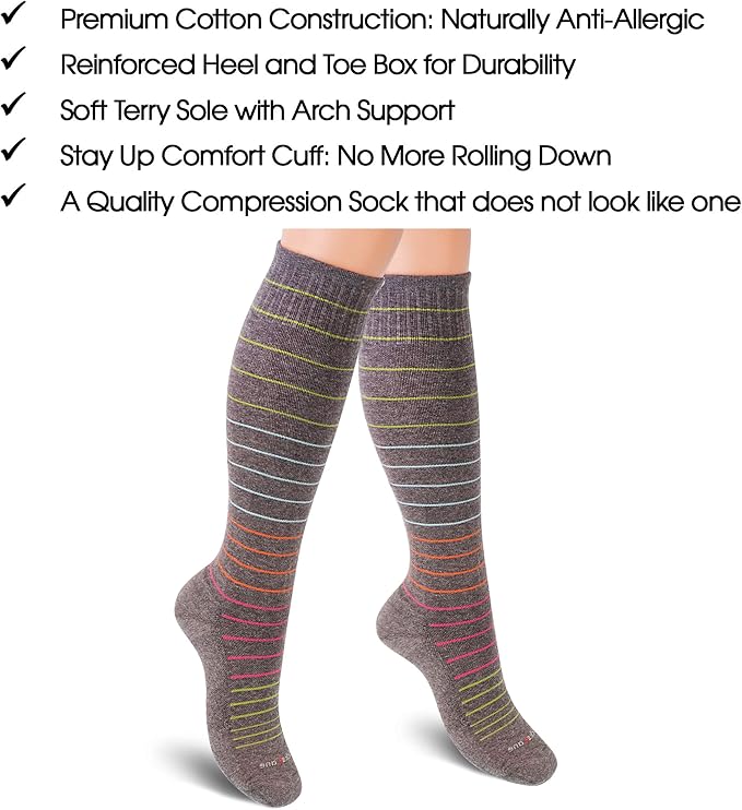 Cotton Compression Socks for Women & Men. 15-20 mmHg Support Knee-High Black X/W - Image 7