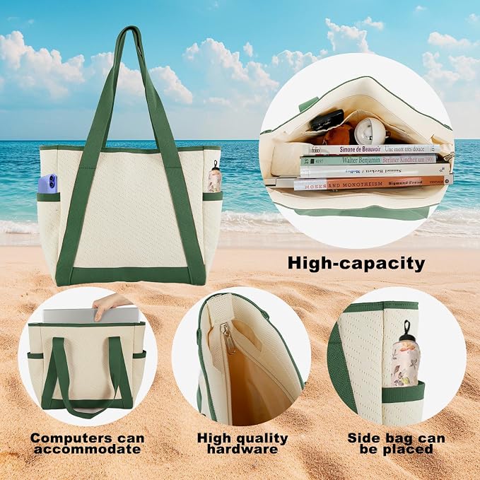 Large Canvas Tote Bag, with Laptop Sleeve and Multiple Pockets - Image 6