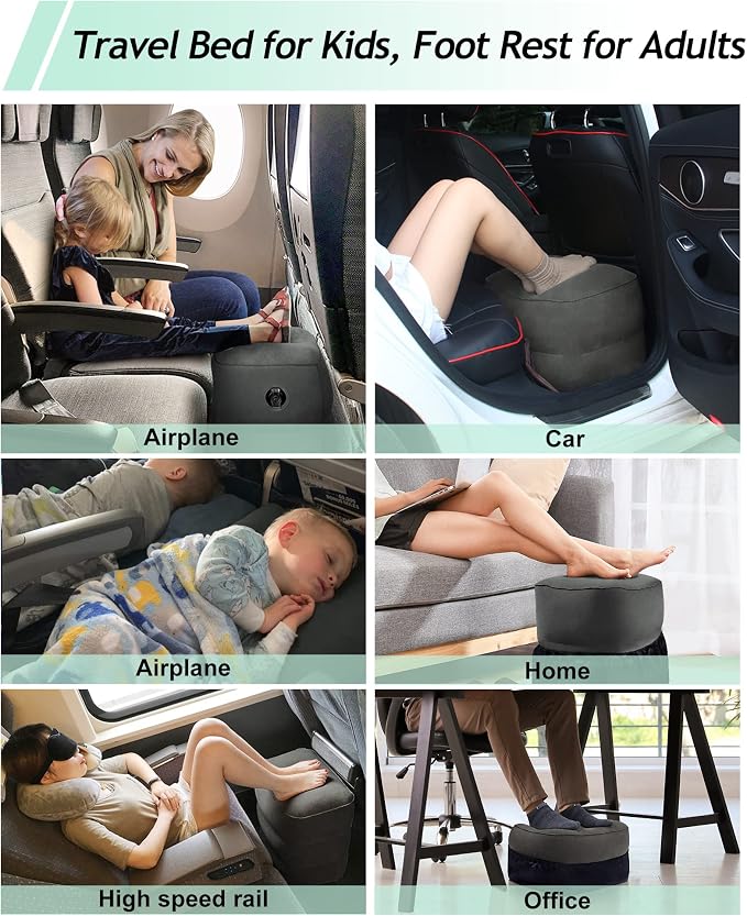 JefDiee Inflatable Travel Foot Rest Pillow, Kids Airplane Bed, Adjustable 3 - Image 2
