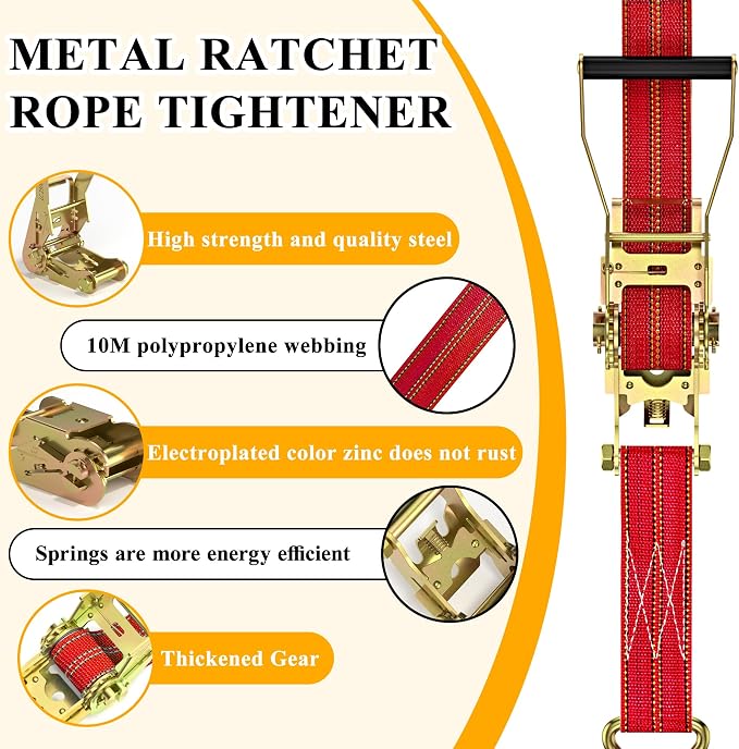 4Pack Heavy Duty Ratchet Straps, 2” 32Ft Ratchet Tie Down Strap, Tie Down - Image 6