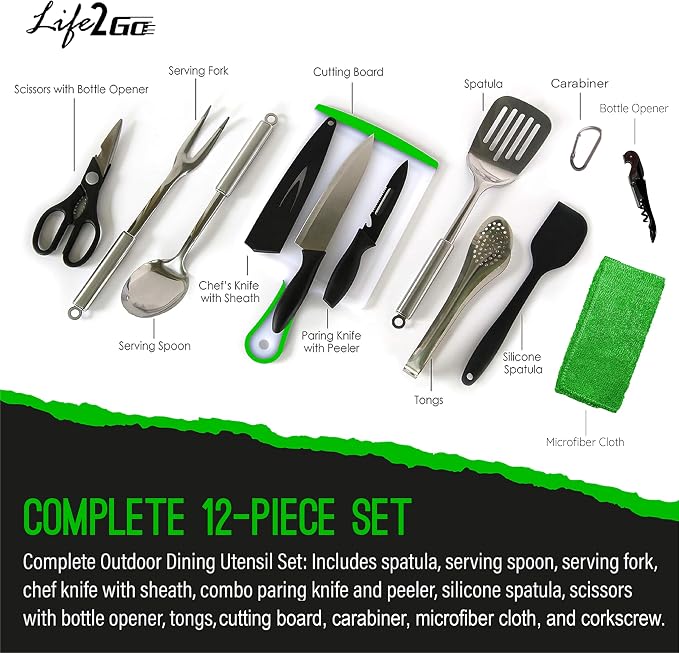 12 Pcs Camp Cooking Utensil Set & Outdoor Kitchen Gear Cookware Kit, Portable - Image 2