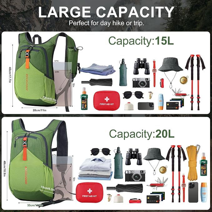 15L Small Hiking Backpack for Men Women Foldable Packable Back Pack Ultralight - Image 5