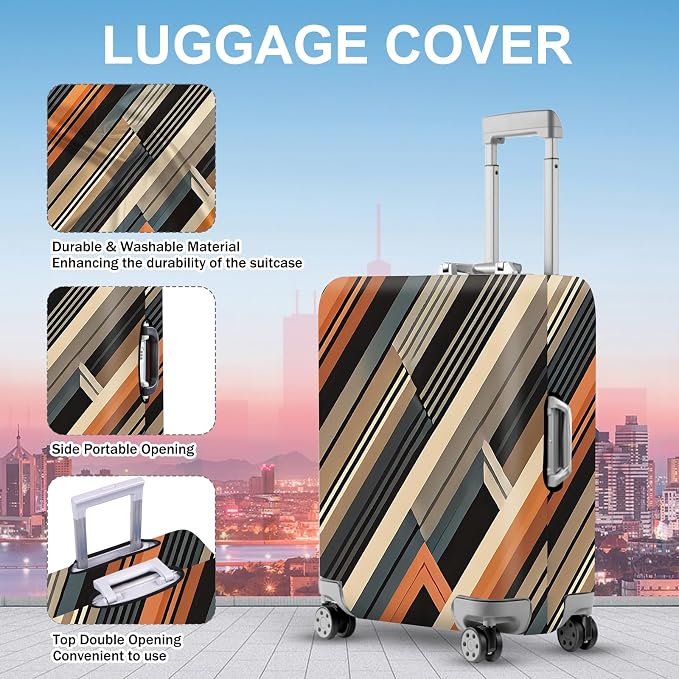 ANNA QUEEN Modern Geometric Luggage Cover, Abstract Striped Suitcase Protector - Image 2