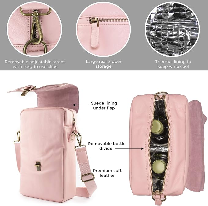 Insulated Genuine Leather Wine Bag - Image 3