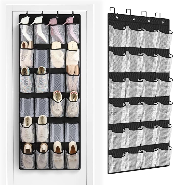 FENTEC 24 Pocket Over Door Shoe Organizer, Mesh Closet Shoe Holder by Fentec