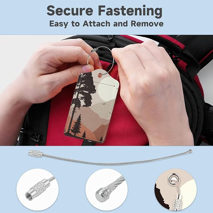 2 Pack Luggage Tag for Suitcase, Landscape Pine Trees Mountains Leather Bag - Image 3