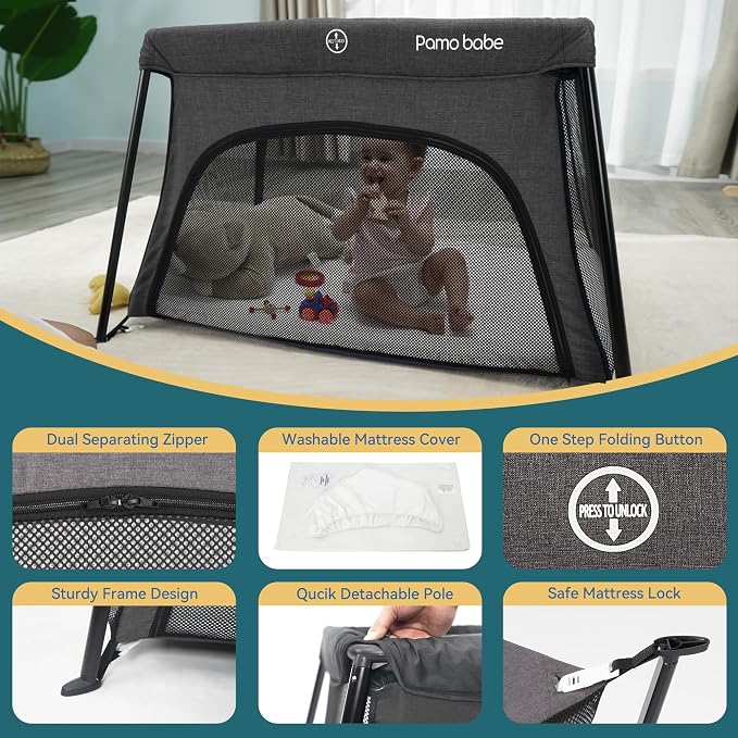 Pamo Babe Travel Crib Lightweight Baby Playard - Image 5