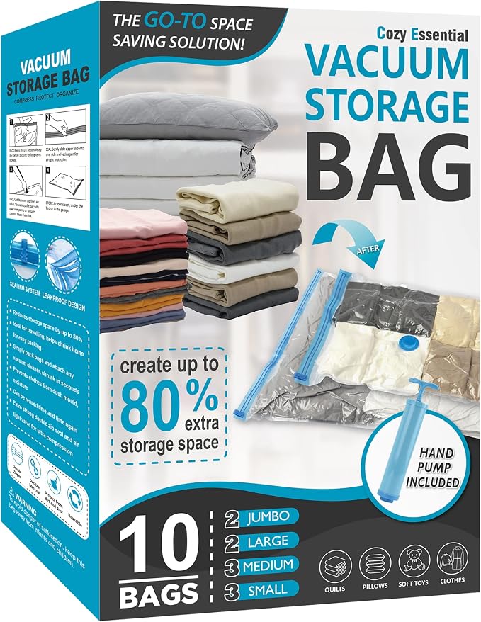 10 Pack Vacuum Storage Bags, Space Saver Bags Compression Storage Bags by CozyEssential