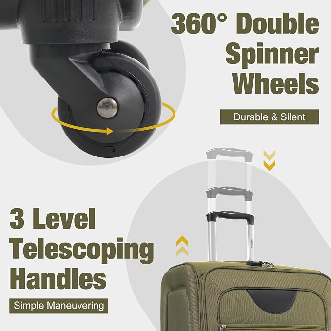 Merax Softside Luggage Set Softshell Lightweight 3 Piece Spinner Suitcase - Image 6