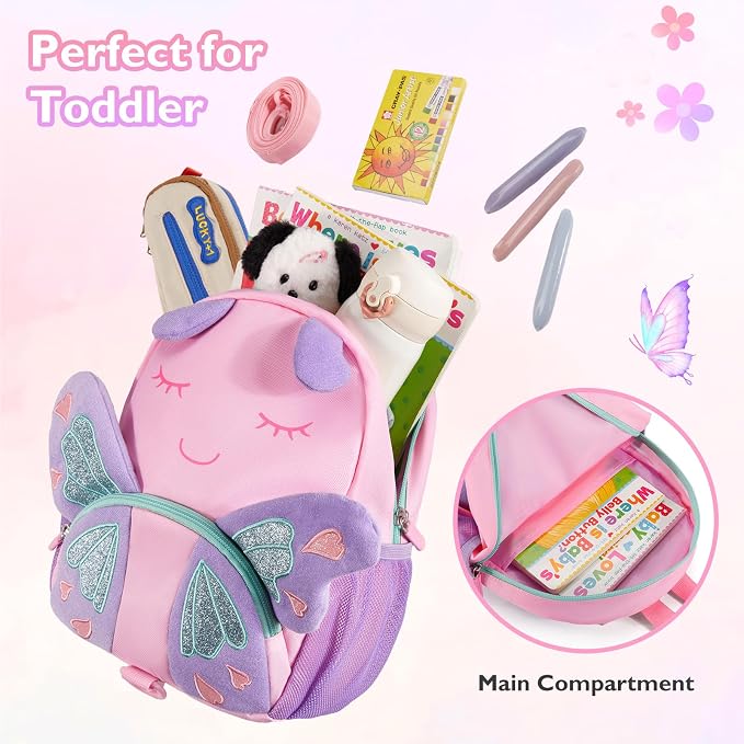 mommore Toddler Backpack for Girls 2-4, 3D Cartoon Cute Kids Backpack - Image 3