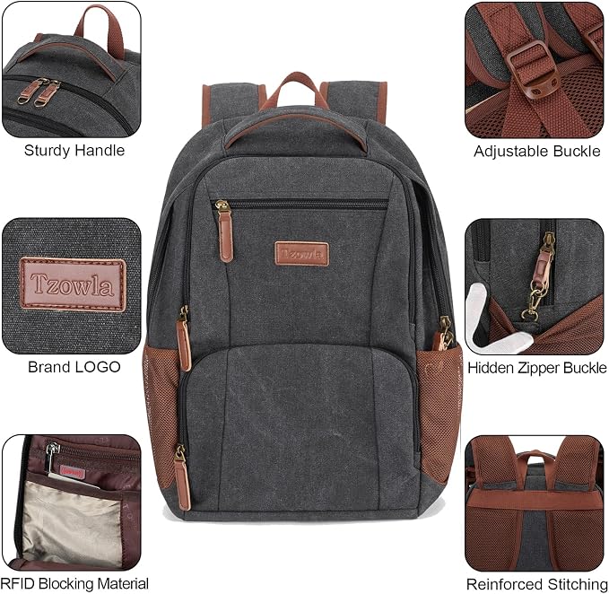 Tzowla Canvas Laptop College Backpack - Image 4