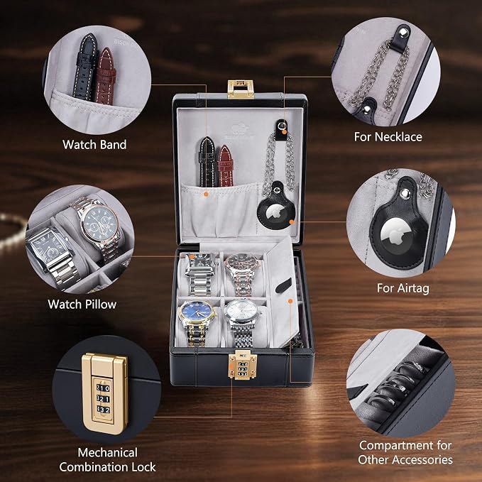 BISON DENIM Watch Box, 4 Watch Travel Case - Image 3