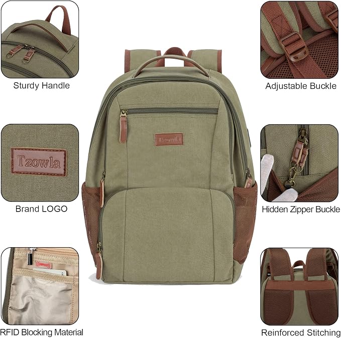 Tzowla Canvas Laptop College Backpack - Image 4