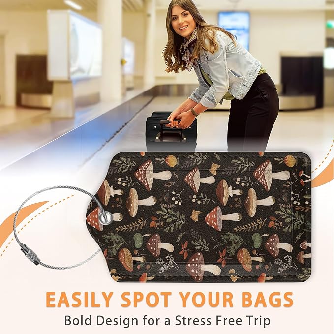 Psychedelic Mushrooms, Butterflies, Insectsts 3 Pack PU Leahter Luggage Tag - Image 4