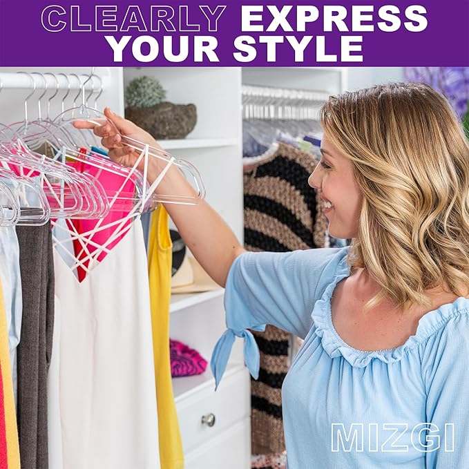 MIZGI 50 Pack Clear Plastic Hangers - Image 2