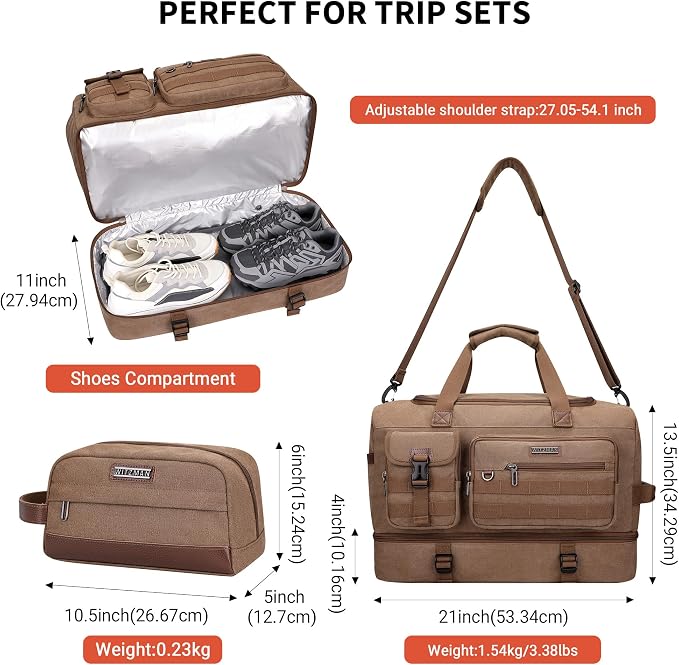 WITZMAN Duffle Bag for Men 50L Canvas Weekender Overnight Bag - Image 5