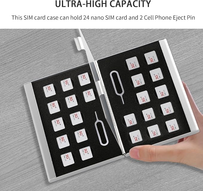 Aluminum SIM Card Case, 26Slots Ultrathin SIM Card Holder, Fit - Image 2