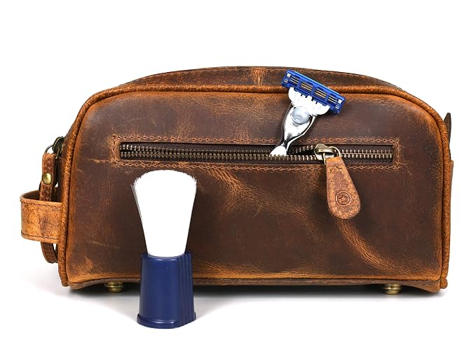 10" Premium Leather Toiletry Travel Pouch - Image 3