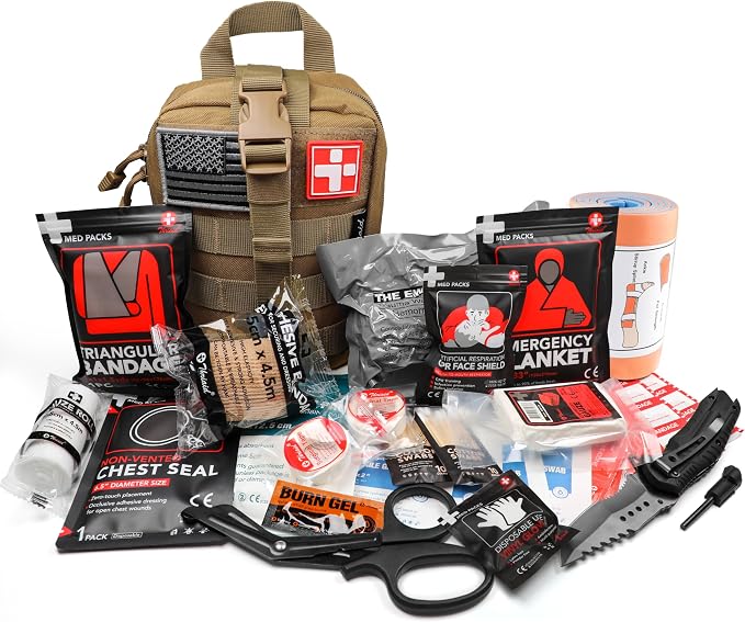 Survival First Aid Kit with Israeli Bandage, Chest Seal, Tactical Military - Image 3