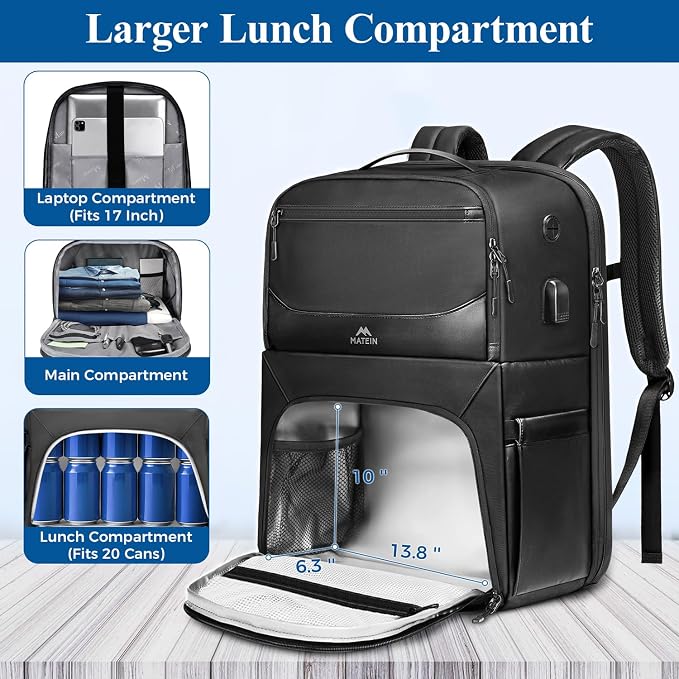 MATEIN Work Backpack with Lunch Compartment, Waterproof PU-coated Meal Prep - Image 3