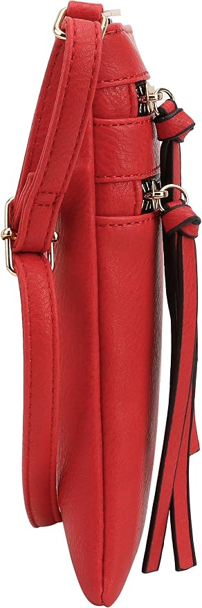 DELUXITY | Red Crossbody Bag | Women's Fashion Multi-Pocket Double Zipper Purse - Image 3