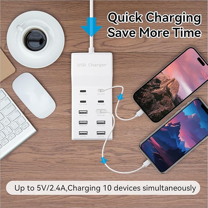 USB Charging Station, 10 Ports Family-Sized USB C Charger Block, USB Power Strip - Image 2
