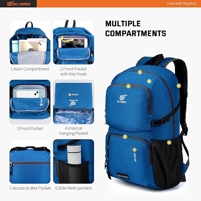 SKYSPER Lightweight Packable Backpack - 30L Hiking Daypack - Image 3