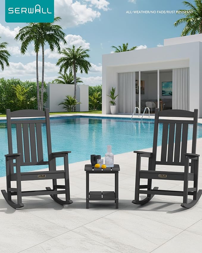 SERWALL Outdoor Rocking Chair Set of 2, HDPE Patio Rocking Chair All-Weather - Image 2
