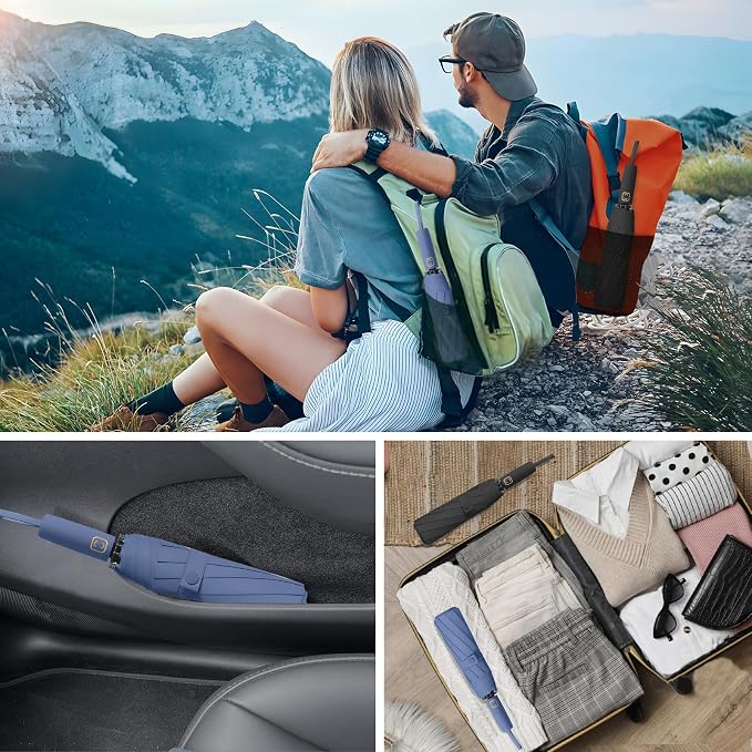 2-Pack Windproof, Waterproof, UV-Blocking Portable Travel Umbrella, Compact Sun - Image 7