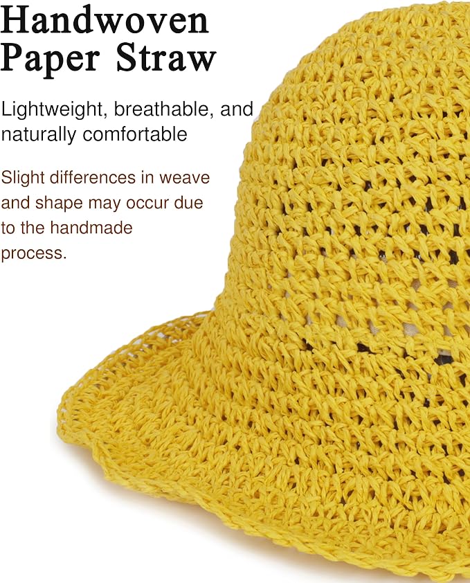 Womens Wide Brim Straw Sun Hat Foldable Floppy Crochet Beach Hat - Image 3