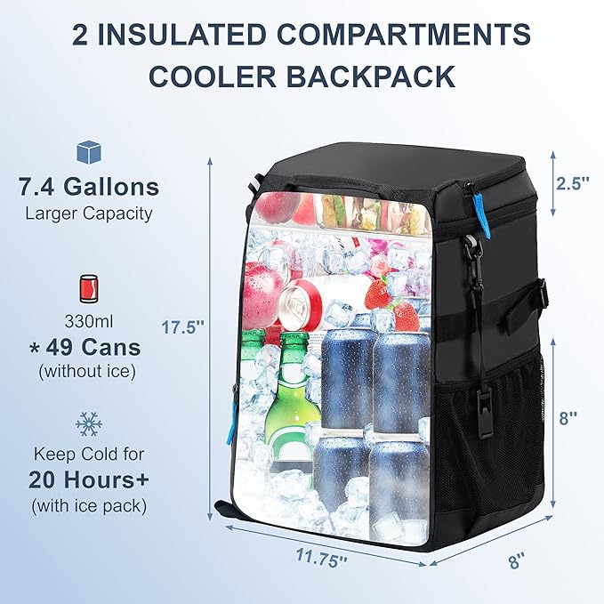 SPARTER Backpack Cooler Insulated Leak Proof 33/49 Cans, 2 Insulated - Image 2