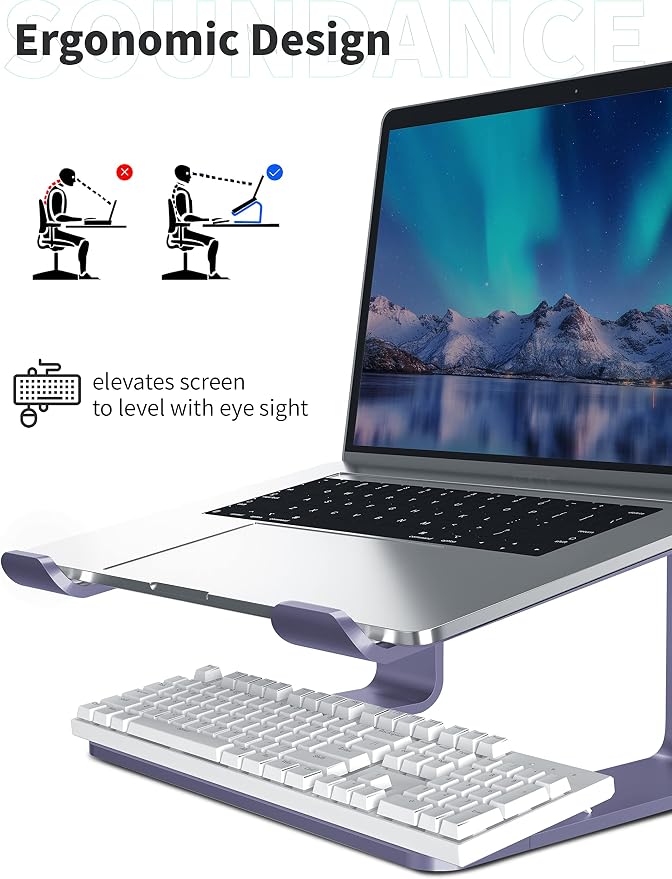 SOUNDANCE Laptop Stand, Aluminum Computer Riser, Ergonomic Laptops Elevator - Image 3