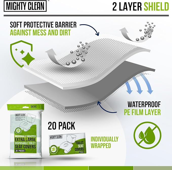 XL Disposable Toilet Seat Covers by Mighty Clean｜100% Waterproof ｜Individually - Image 3