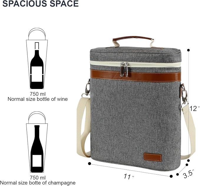 3 Bottle Insulated Wine Tote Carrier Bag, Portable Travel Padded Wine Cooler - Image 4