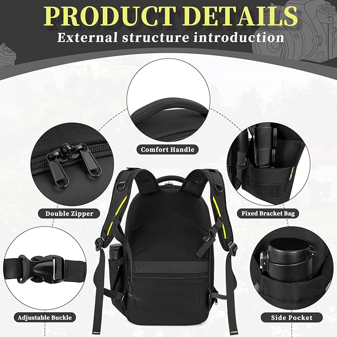 TORIBIO Camera Backpack, Hardshell DSLR Photography Camera Bag, Waterproof Hard - Image 7