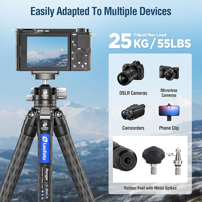 58" Carbon Fiber Tripod, Lightweight Travel Compact Tripod - Image 5