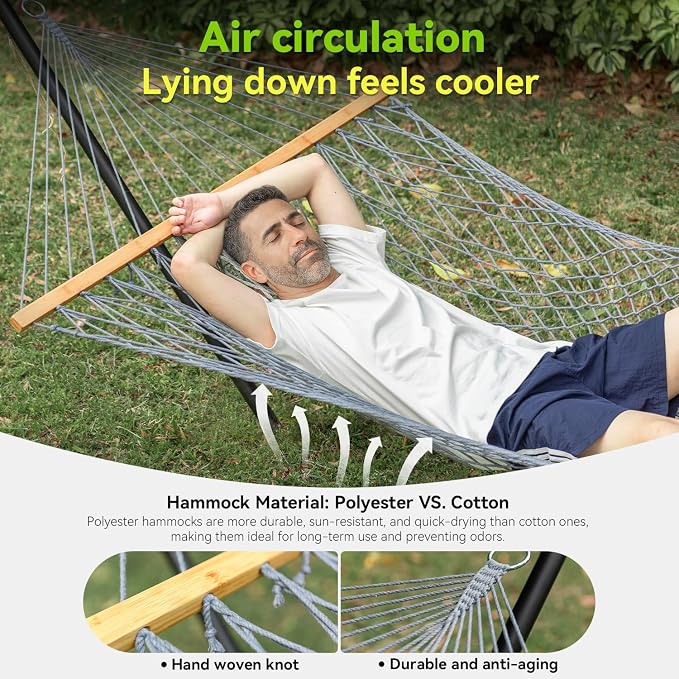 Double Hammock for 2 Person, Handwoven Cotton Rope Hammock - Image 4