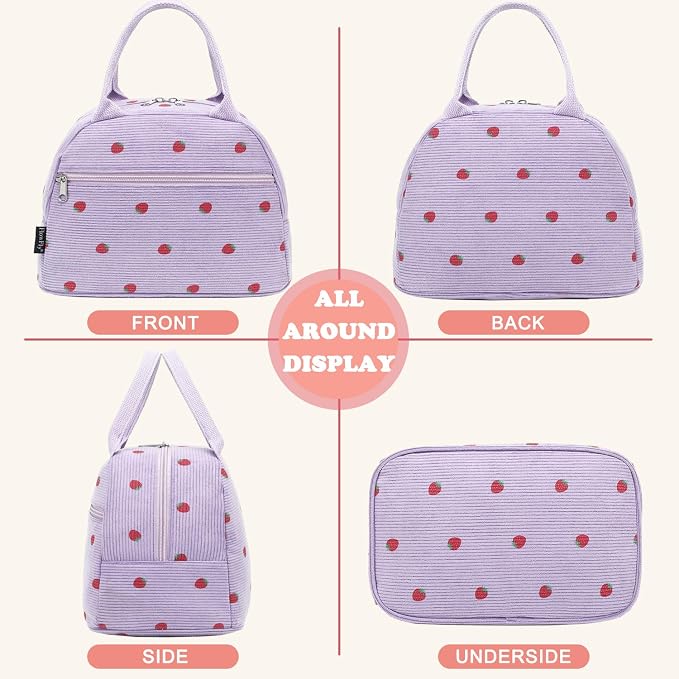 FlowFly Insulated Lunch Bag for Women – Corduroy Lunch Tote Box, Cute Cooler - Image 5