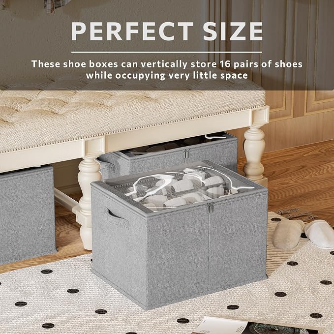 Shoe Organizer for Closet, 2 Pack Sturdy Shoe Storage Bins - Image 2