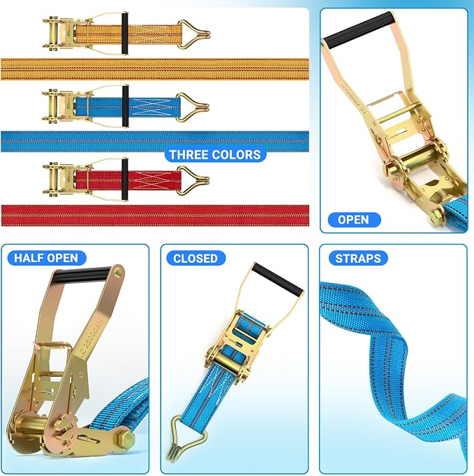2Pack Ratchet Straps Heavy Duty, 2” 32Ft Tie Down Straps Ratchet, Tie Down - Image 7