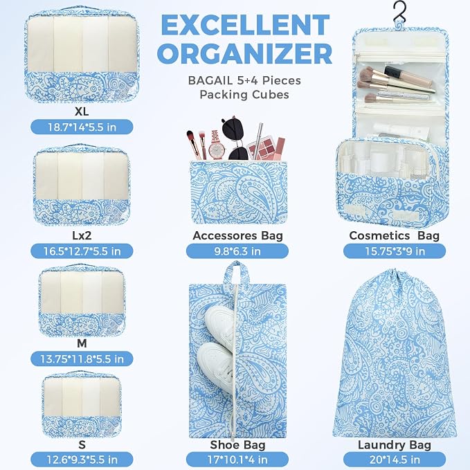 BAGAIL 9 Set Packing Cubes Luggage Packing Organizers - Image 4