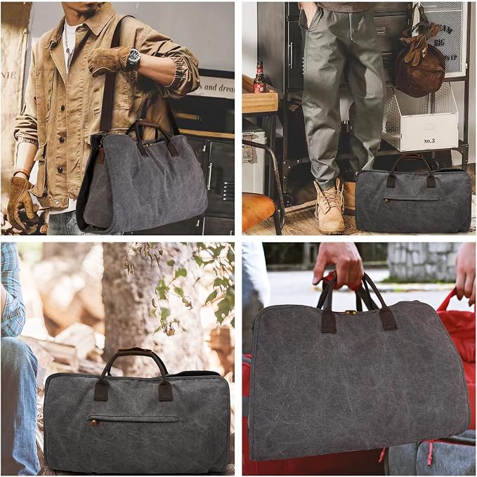 2 in 1 Canvas Leather Suit Luggage Garment Bag - Image 7