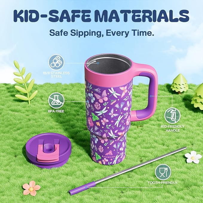 24 oz Insulated Tumbler for Kids: Spill-Proof, 2-in-1 Straw Lid, Cold for 26 Hrs - Image 5