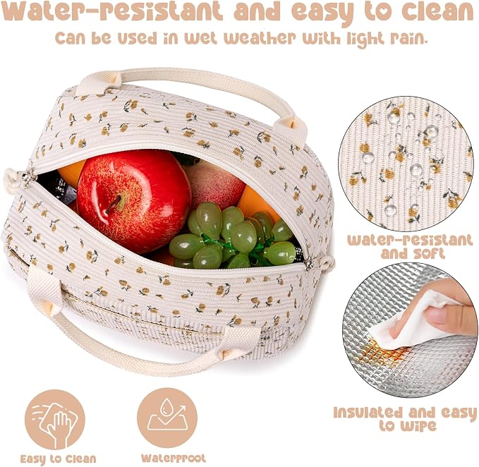 Bluboon Lunch Bag for Women Men Cute Corduroy Lunch Tote Bags Reusable - Image 4